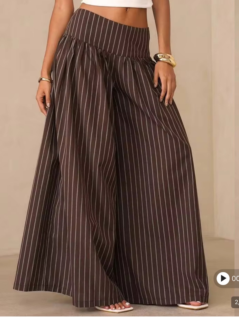 NWOT Striped Brown Wide Leg Pant with Gathered Waist - Picture 3 of 3